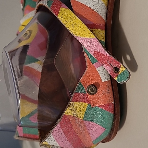 CYDWOQ Colorful Leather Peep Toe Flats Women's EU 37 US 6.5-7 Artsy Quirky Boho - Picture 9 of 16